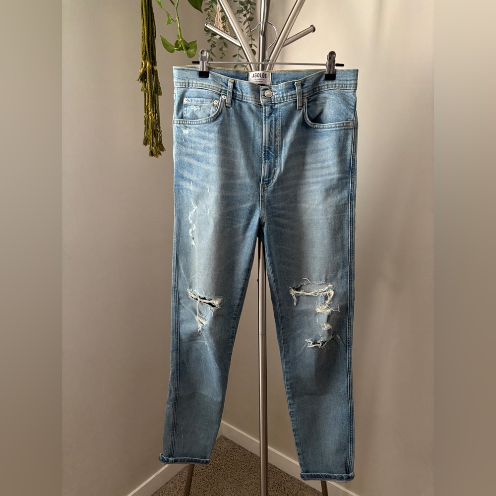 Agolde women’s Light Blue Distressed Slim Jeans